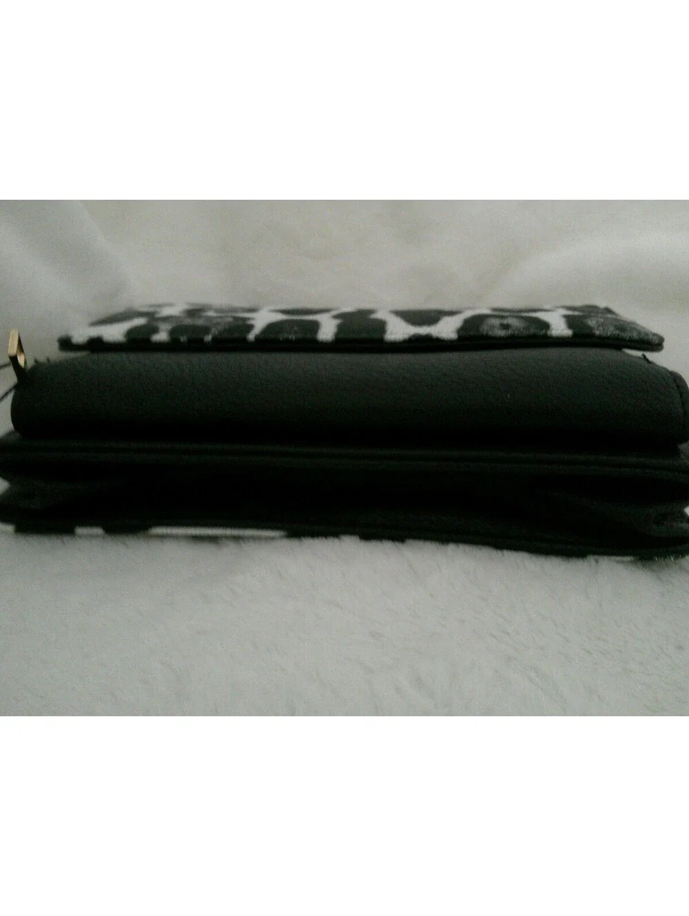 Black and White Leopard Print Crossbody Bag with Gold Zipper